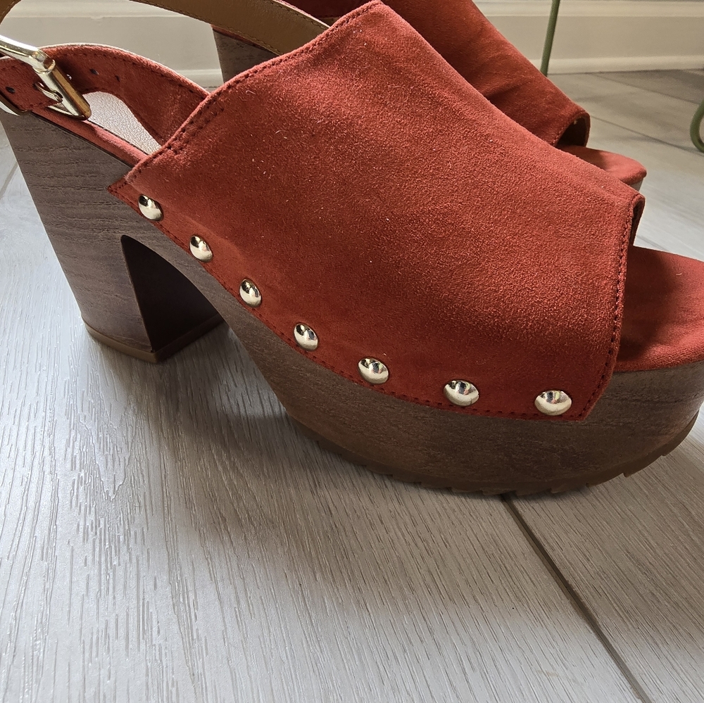 Wonderly Terracota Oakly Suede Block Heel Women's Rust Platform Sandals Size 8 - Picture 8 of 13